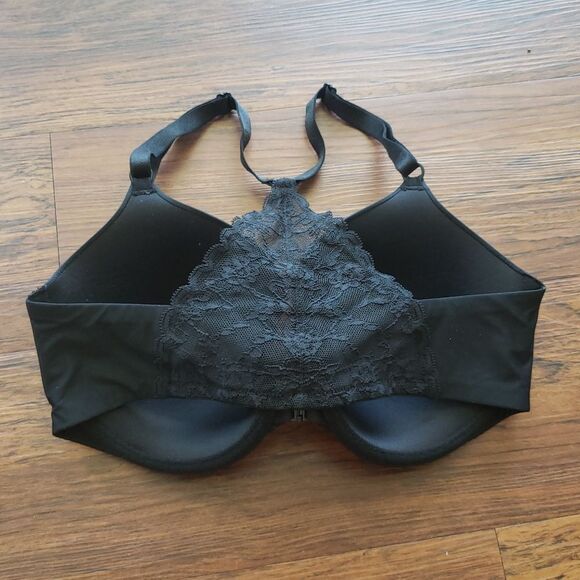 Victorias Secret Front Clasp Black Lace Racerback Perfect Coverage Bra Size 34D - Picture 3 of 4